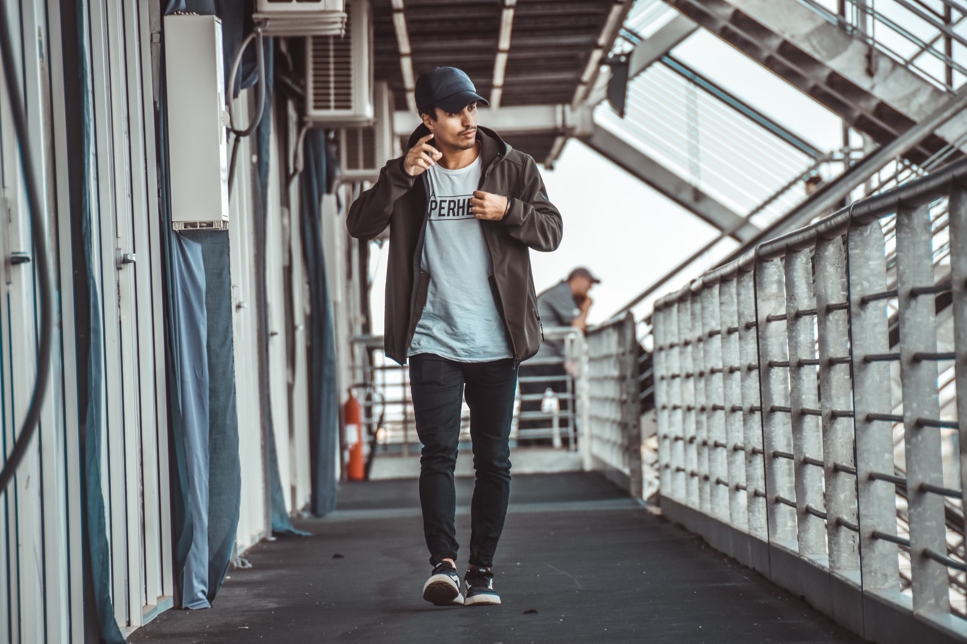 A stranger walking on a vessel.